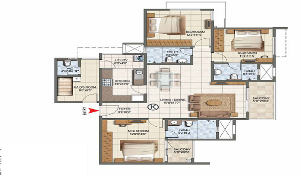 Prestige Golden Grove 3 BHK Floor Plan Prestige Golden Grove 3 BHK Floor Plan