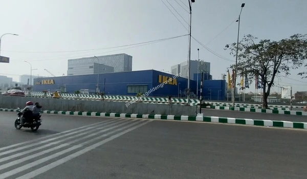 IKEA Shopping Hub Wide street view of the iconic IKEA building in HITEC City providing a major shopping and lifestyle landmark near Prestige Golden Grove in Hyderabad