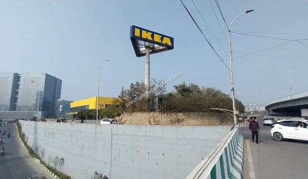 IKEA Landmark Signage The iconic elevated IKEA signage at HITEC City Hyderabad acting as a prominent landmark for the neighborhood near the Prestige Golden Grove project