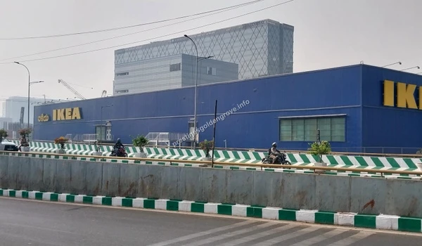 IKEA Retail Outlet Street level perspective of the IKEA retail outlet in HITEC City showing the surrounding infrastructure and easy access from Prestige Golden Grove