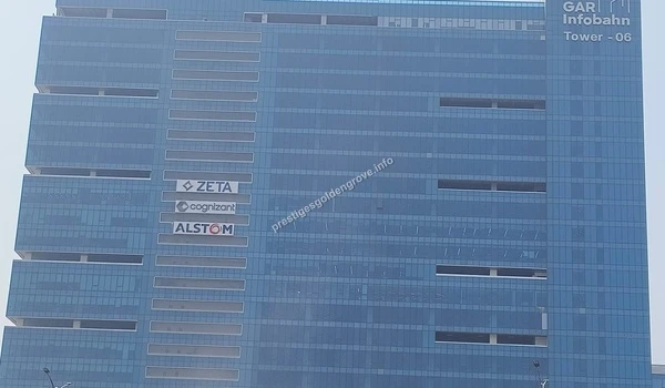 Top IT Companies Close-up of GAR Infobahn displaying logos of top IT companies like Zeta, Cognizant, and Alstom near Prestige Golden Grove